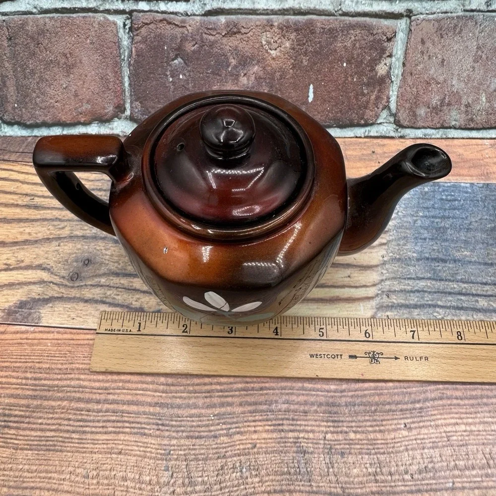 Vintage Japanese Moriage Redware Tea Set Floral‎ 1940s Pottery Pot Creamer Sugar